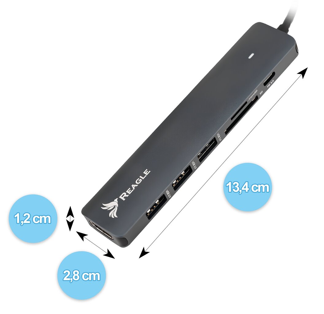 REAGLE HUB USB-C 3.1 HDMI 4K PD 100W SD TF ADAPTER 7in1 Apple M1 M2 lugeja hind ja info | Lisatarvikud korpustele | kaup24.ee