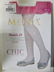 Колготки для девочек с сердечками Mona Hearts 01, 20 den, Bianco цена и информация | Носки, колготки для девочек | kaup24.ee