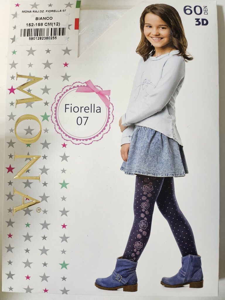 Tüdrukute 3D mustriga sukkpüksid MONA Fiorella 07 60 den Bianco цена и информация | Tüdrukute sukkpüksid ja sokid | kaup24.ee