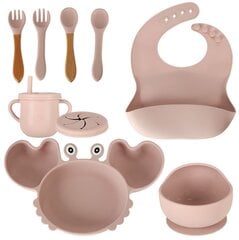Silikoonist lastetaldriku komplekt Krabi, roosa цена и информация | Детская посуда, контейнеры для молока и еды | kaup24.ee