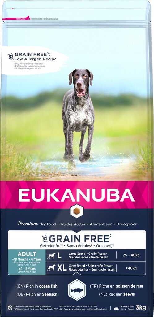 Eukanuba Grain Free Large kalaga, täiskasvanud koertele, 3 kg цена и информация | Kuivtoit koertele | kaup24.ee