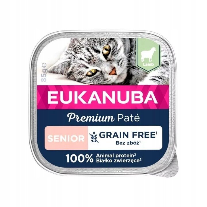 Eukanuba Grain Free Senior lambalihaga, vanematele kassidele, 16x85 g цена и информация | Konservid kassidele | kaup24.ee