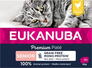 Eukanuba Grain Free Senior täiskasvanud kassidele kanaga, 12x85 g цена и информация | Кошачьи консервы | kaup24.ee