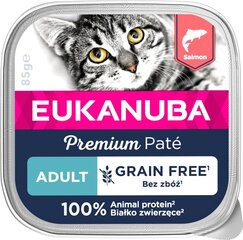Eukanuba Grain Free Adult для взрослых кошек с лососем, 16x85 гр цена и информация | Кошачьи консервы | kaup24.ee