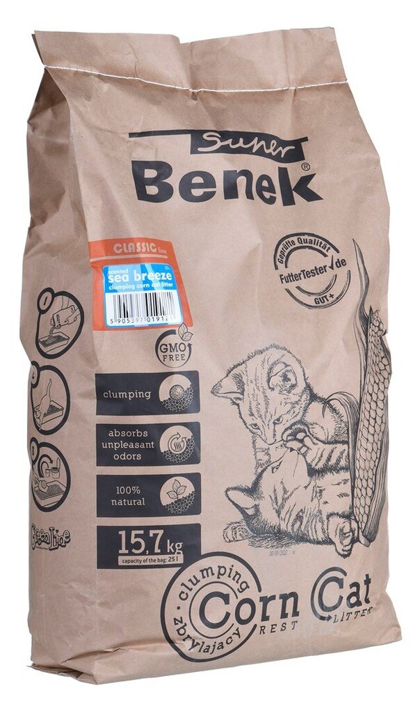 Maisist allapanu kassidele Benek Super corn cat, 25 L hind ja info | Kassiliiv | kaup24.ee