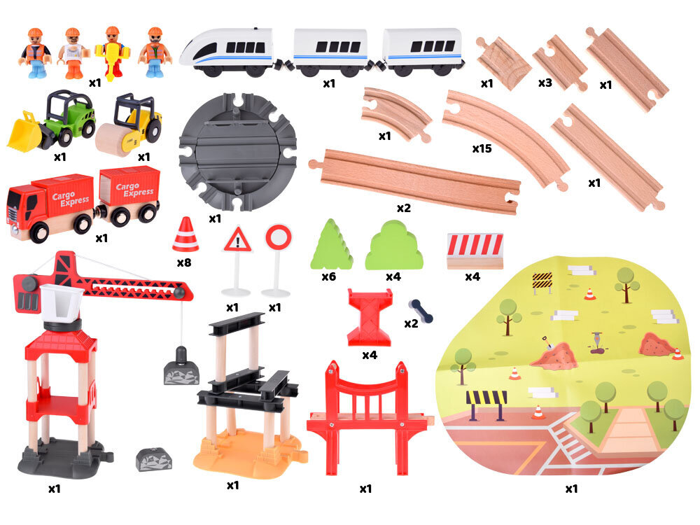 Puidust raudteerööpad koos rongi ja tarvikutega hind ja info | Poiste mänguasjad | kaup24.ee