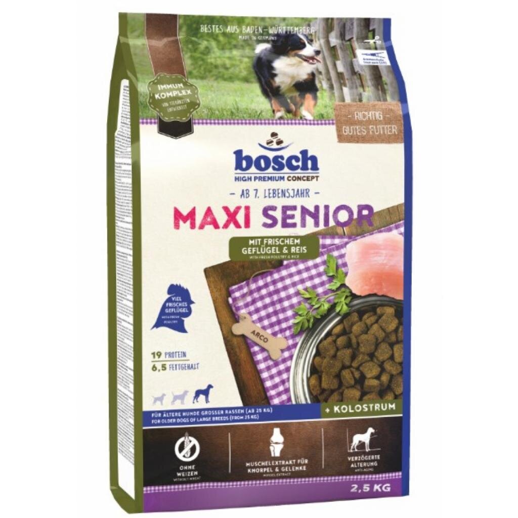 Bosch Maxi Senior vanematele suurt tõugu koertele kodulinnuliha ja riisiga, 2,5 kg цена и информация | Kuivtoit koertele | kaup24.ee