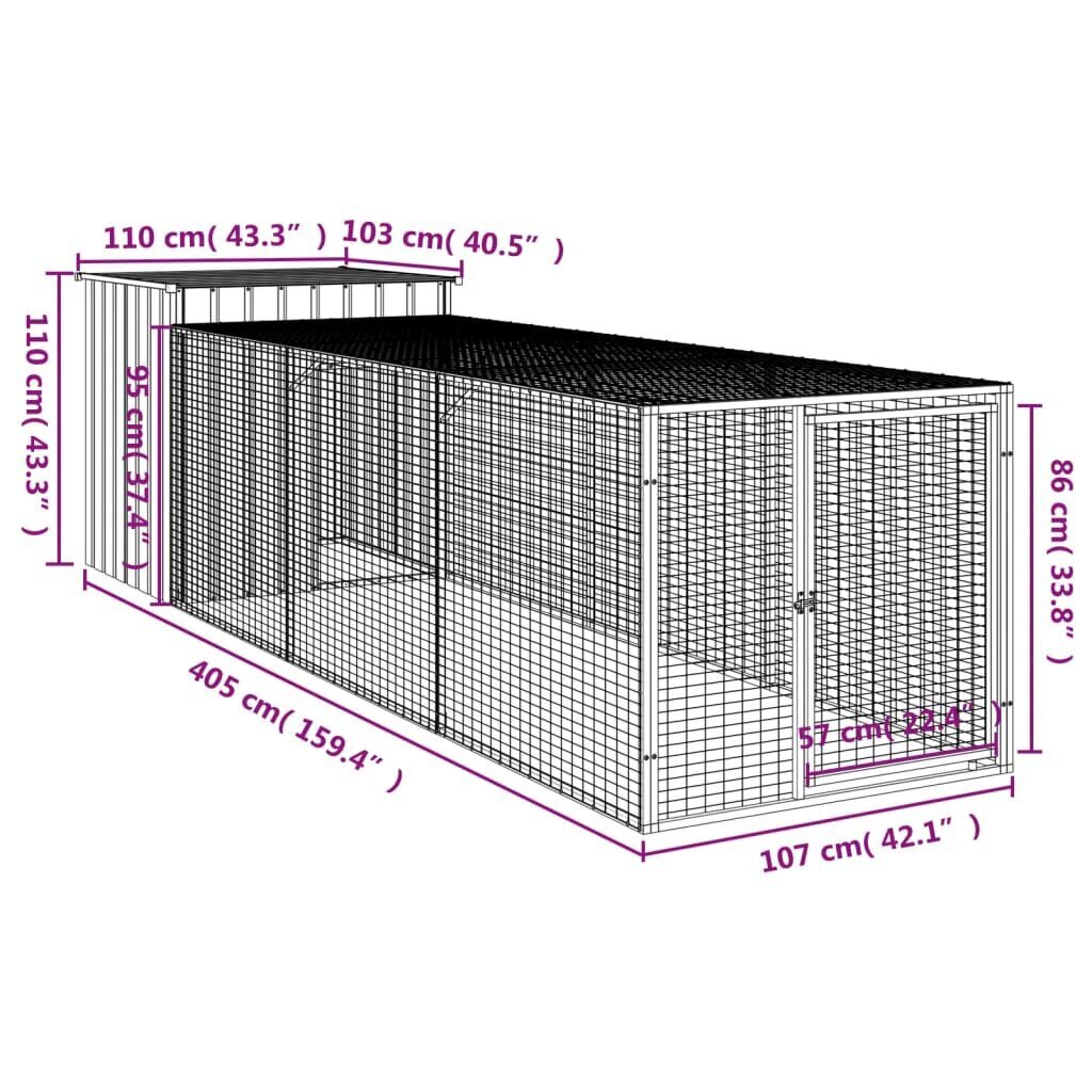 vidaXL kanapuur aedikuga, antratsiithall, 110x405x110 cm, teras цена и информация | Transportkorvid, puurid | kaup24.ee