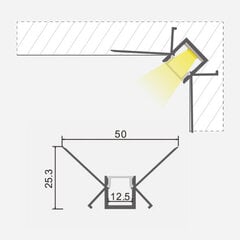 LED-ribade profiilid, 3 m x 50 mm x 25,3 mm hind ja info | LED ribad | kaup24.ee