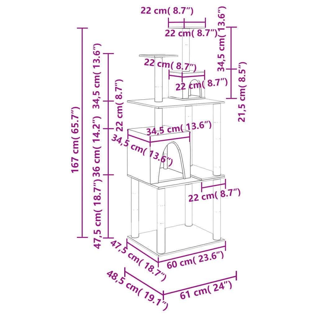 vidaXL kassimaja kraapimispuudega, helehall, 167 cm цена и информация | Kassi kraapimispuud | kaup24.ee