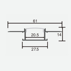 Süvistatav / tasapinnaline anodeeritud alumiiniumprofiil mattklaasiga 1-2 rida LED-ribasid kipsplaadi jaoks, 3 m x 61 mm x 14 mm цена и информация | Светодиодные ленты | kaup24.ee