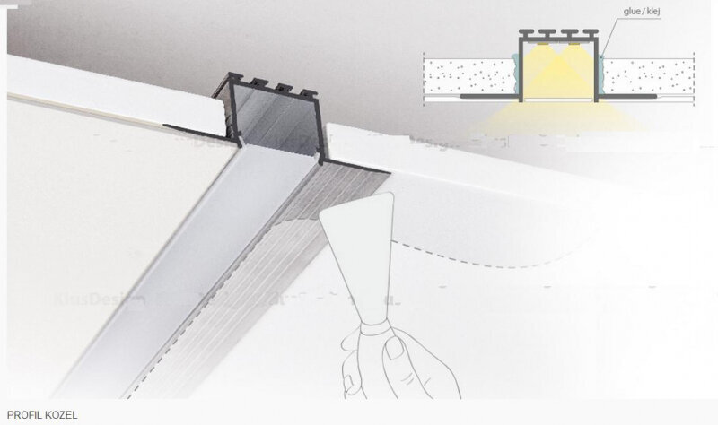 Süvistatav / tasapinnaline anodeeritud alumiiniumprofiil mattklaasiga 1-2 rida LED-ribasid kipsplaadi jaoks, 3 m x 61 mm x 14 mm hind ja info | LED ribad | kaup24.ee