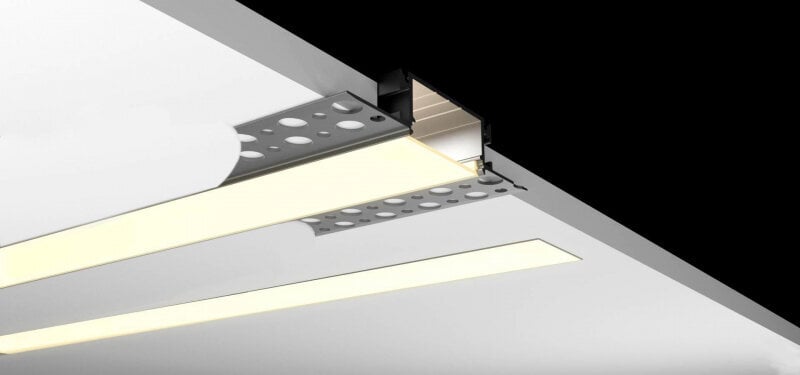 Süvistatav / tasapinnaline anodeeritud alumiiniumprofiil mattklaasiga 1-2 rida LED-ribasid kipsplaadi jaoks, 3 m x 61 mm x 14 mm hind ja info | LED ribad | kaup24.ee