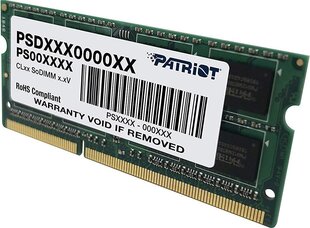 Patriot DDR3 SODIMM 4ГБ 1600MHz CL11 (PSD34G16002S) цена и информация | Оперативная память (RAM) | kaup24.ee