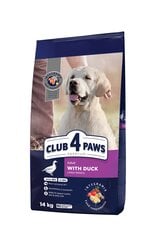 Club 4 Paws Premium täisväärtuslik kuivtoit täiskasvanud suurt tõugu koertele pardiga, 14 kg hind ja info | Kuivtoit koertele | kaup24.ee