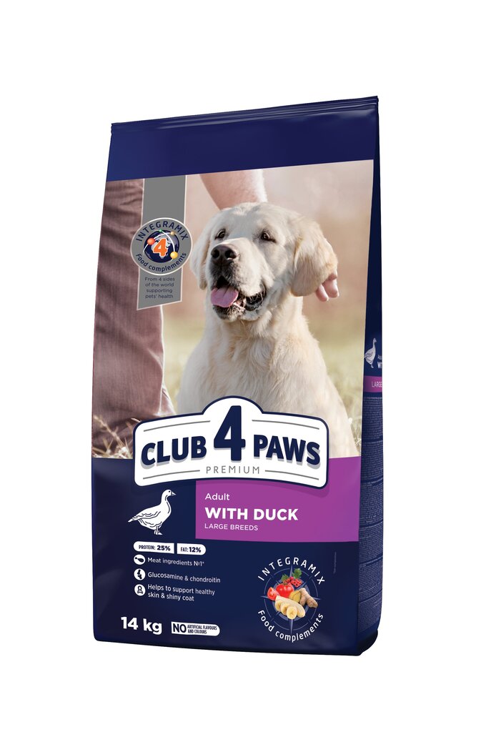 Club 4 Paws Premium täisväärtuslik kuivtoit täiskasvanud suurt tõugu koertele pardiga, 14 kg цена и информация | Kuivtoit koertele | kaup24.ee
