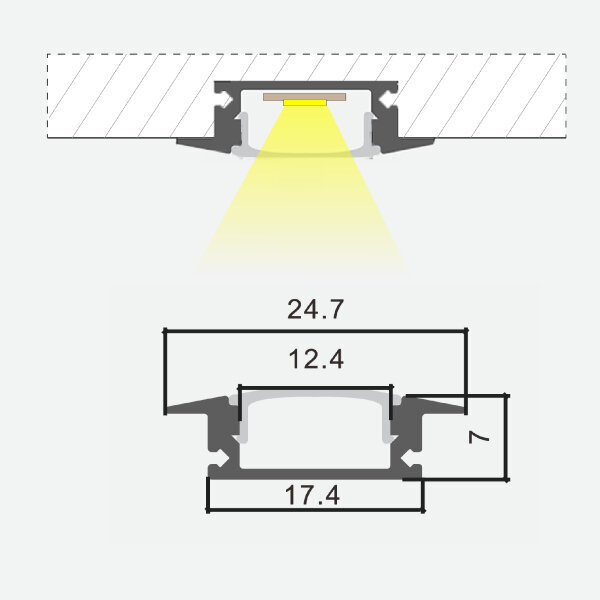 Sisseehitatud profiil LED-ribale, 1m x 24,7mm x 7mm, 2 tk. hind ja info | LED ribad | kaup24.ee