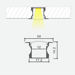 Sisseehitatud profiil LED-ribale 1m x 24mm x 14,2mm, 2 tk. hind ja info | LED ribad | kaup24.ee