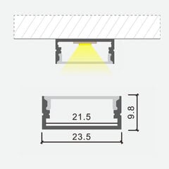 Накладной анодированный алюминиевый профиль для LED ленты с матовым стеклом, 2м х 23,5мм х 9,8мм цена и информация | Светодиодные ленты | kaup24.ee