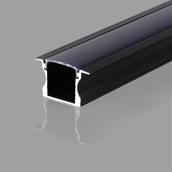Süvistatav must sügavanodeeritud alumiiniumprofiil musta klaasiga LED-riba jaoks kipsplaatide, plaatide, mööbli jne jaoks, 2m x 24mm x 14,2 mm hind ja info | LED ribad | kaup24.ee