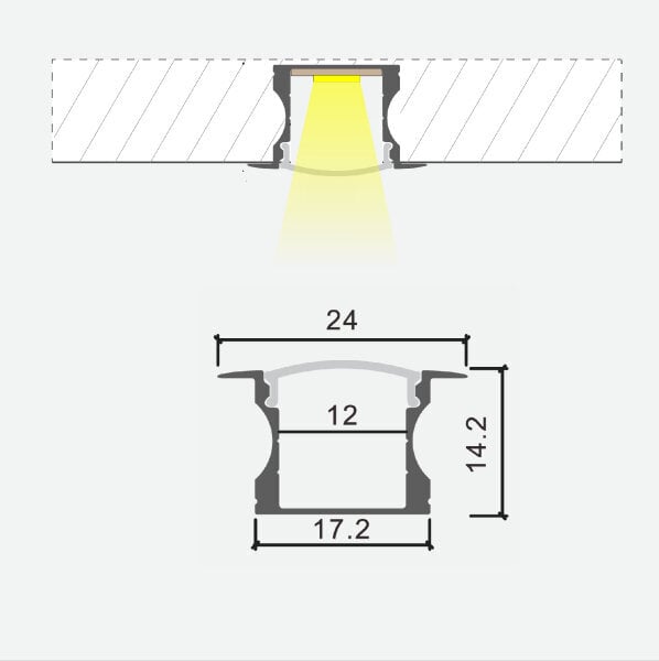 Süvistatav must sügavanodeeritud alumiiniumprofiil musta klaasiga LED-riba jaoks kipsplaatide, plaatide, mööbli jne jaoks, 2m x 24mm x 14,2 mm hind ja info | LED ribad | kaup24.ee