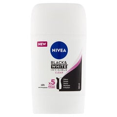 Higistamisvastane pulkdeodorant Nivea Black & White Invisible Clear Anti-Perspirant Stick naistele, 50 ml цена и информация | Парфюмированная косметика для женщин | kaup24.ee