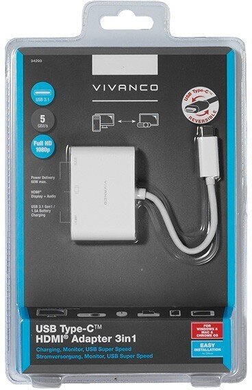 Vivanco adapter USB-C - HDMI 3in1, valge (34293) цена и информация | USB jagajad, adapterid | kaup24.ee