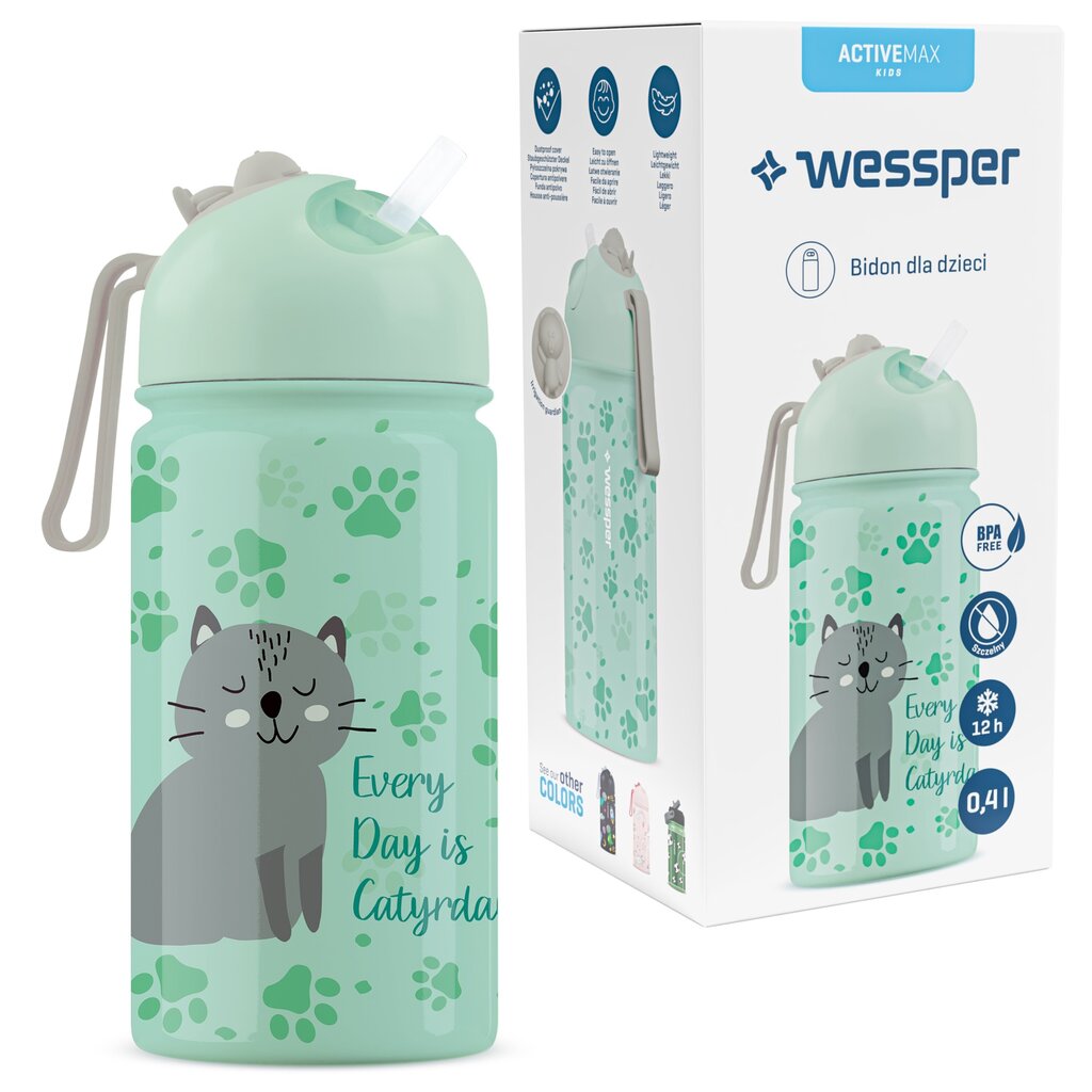 Laste joogipudel Wessper Activemax Kids 0,4 l kassimotiiviga hind ja info | Joogipudelid | kaup24.ee