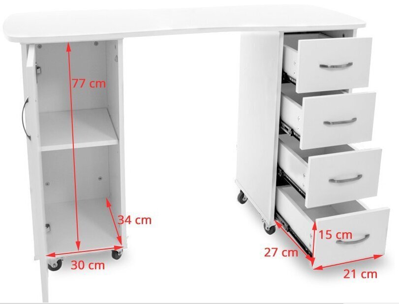 Professionaalne maniküürilaud 2027 BP, valge hind ja info | Ilusalongi mööbel | kaup24.ee