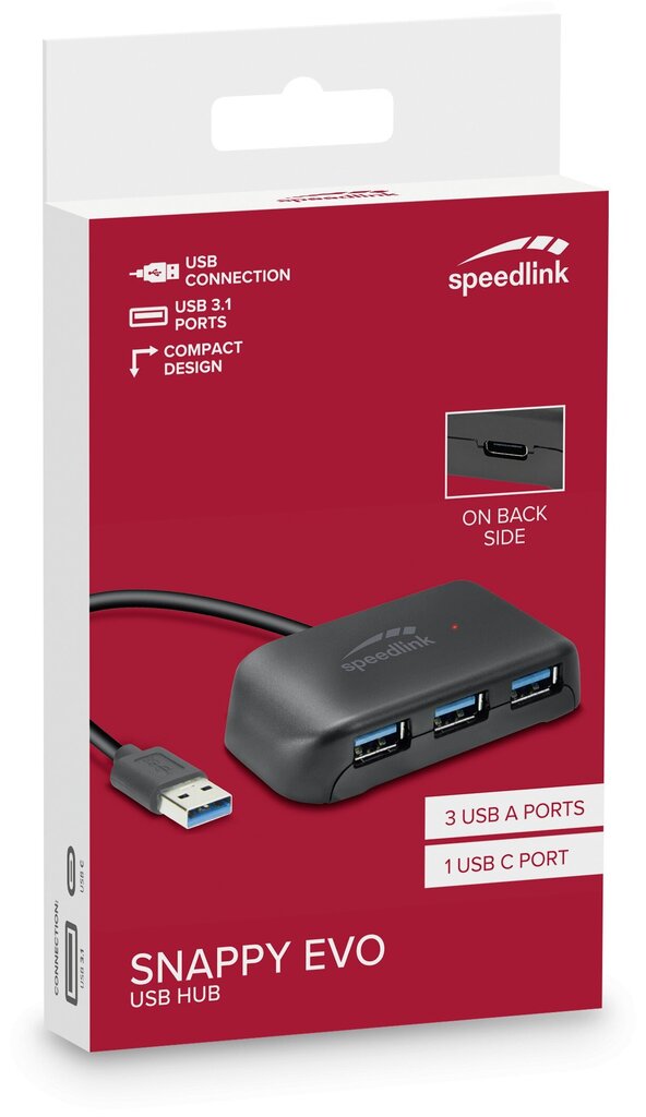 Speedlinki USB-jaotur Snappy Evo 4-pordiline (SL-140109-BK) hind ja info | Sülearvuti tarvikud | kaup24.ee