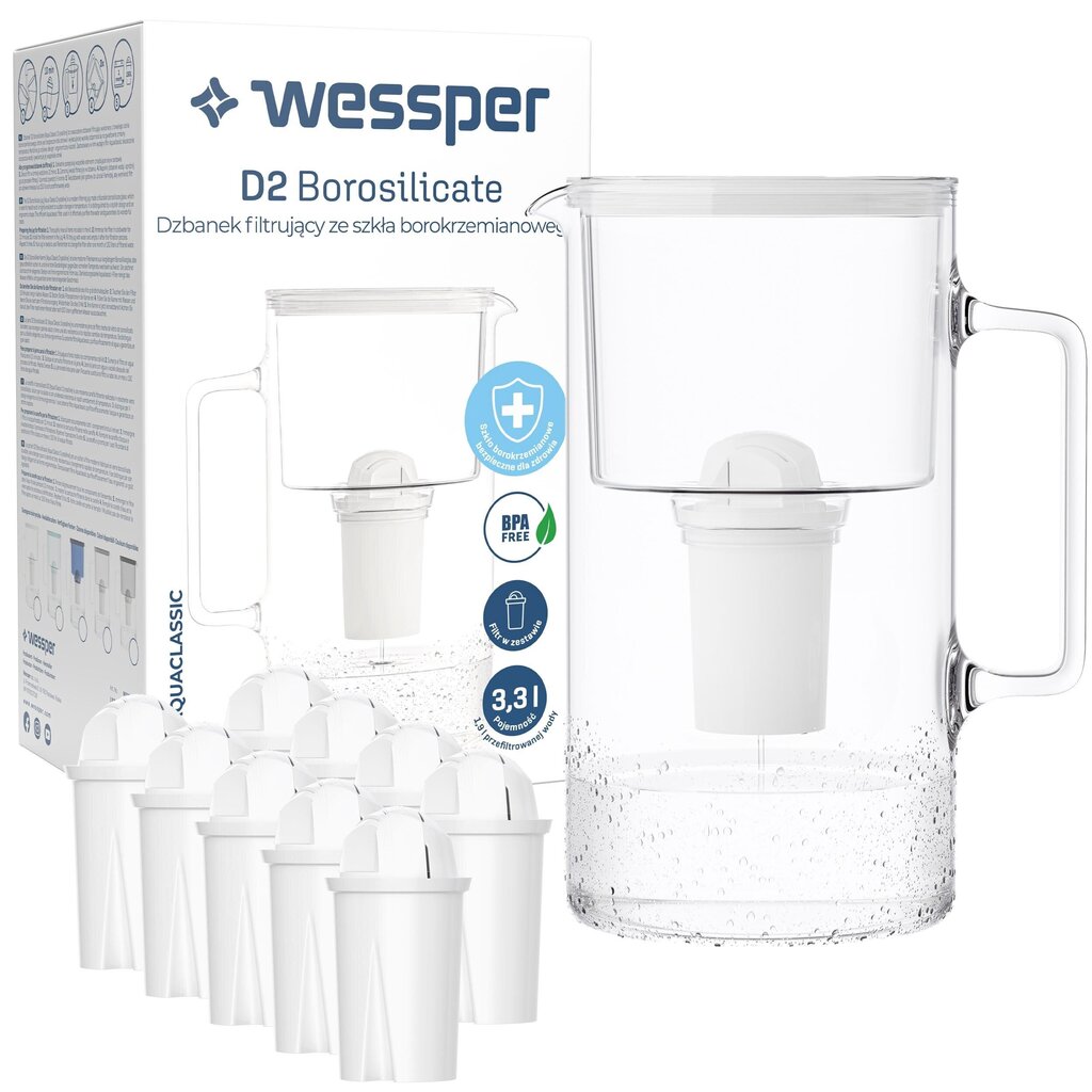 Wessper AquaClassic D2 kann valge + 10x Wessper AquaClassic filtrit hind ja info | Filterkannud ja filtrid | kaup24.ee