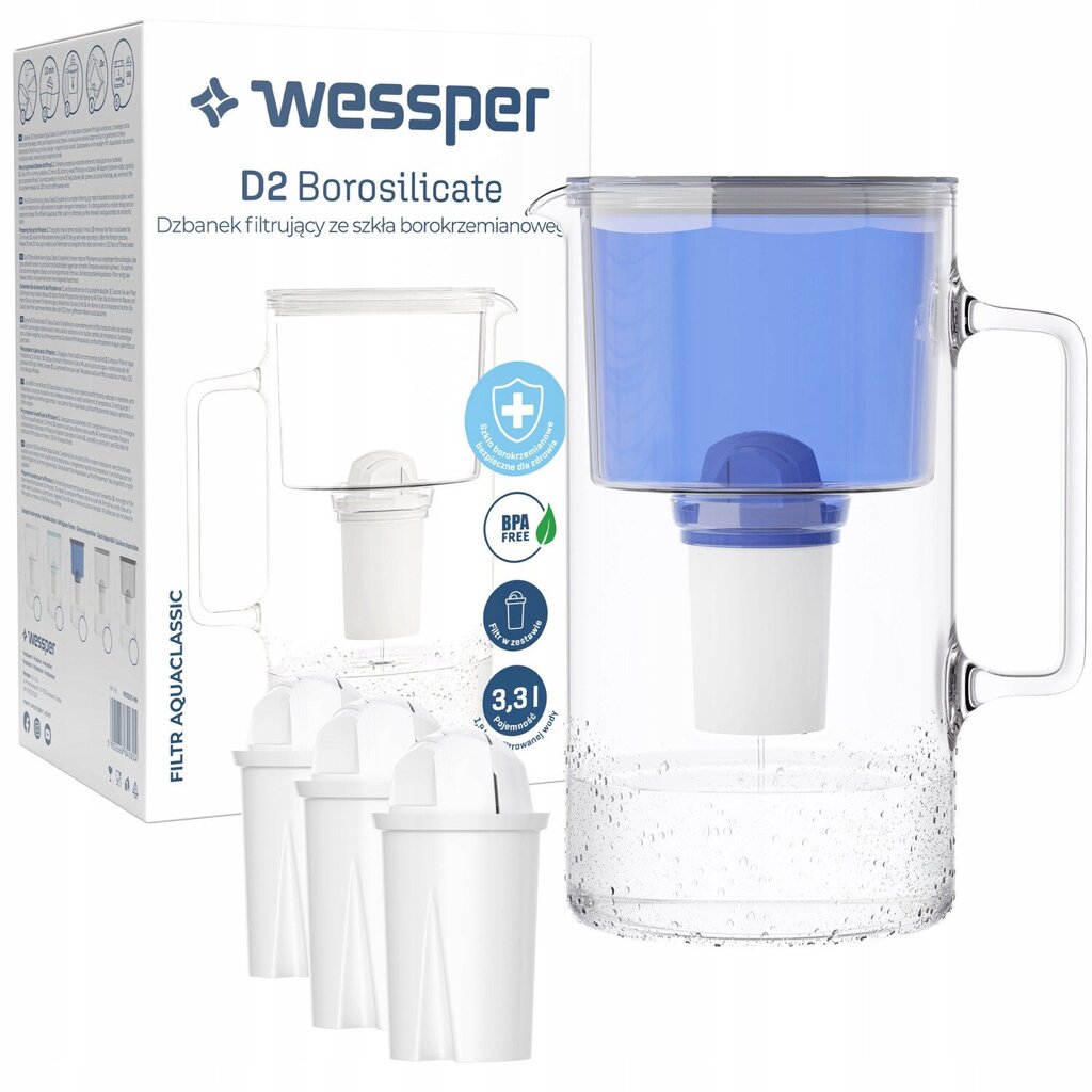 Wessper AquaClassic D2 kann sinine + 4x Wessper AquaClassic filtrit цена и информация | Filterkannud ja filtrid | kaup24.ee