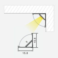 Nurga anodeeritud must alumiiniumprofiil musta klaasiga LED-ribadele, 3m x 15,8 mm x 15,8 mm hind ja info | LED ribad | kaup24.ee