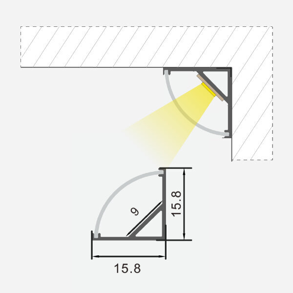 Nurga anodeeritud must alumiiniumprofiil musta klaasiga LED-ribadele, 3m x 15,8 mm x 15,8 mm hind ja info | LED ribad | kaup24.ee