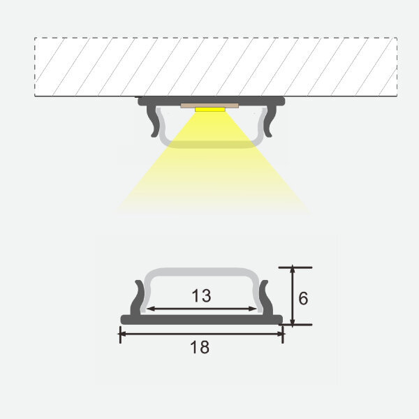 Painduv arhitektuurne anodeeritud alumiiniumprofiil, ilma klaasita, LED riba jaoks kipsplaadile, plaatidele, mööblile jne, 3m x 18mm x 6mm цена и информация | LED ribad | kaup24.ee