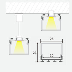 Pind/sisseehitatud anodeeritud alumiiniumprofiil mattklaasiga 1-2 rea LED-ribadele kipsplaadile, plaatidele, mööblile jne, 3m x 26mm x 23mm цена и информация | Светодиодные ленты | kaup24.ee