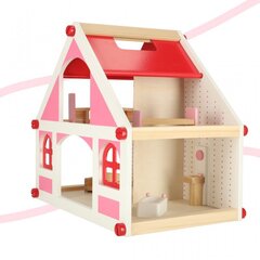 Puidust nukumaja valge ja roosa + mööbel 36 cm цена и информация | Игрушки для девочек | kaup24.ee