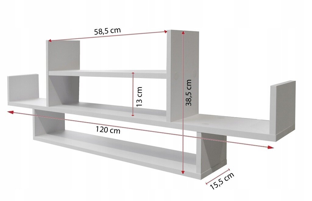 Riputatav riiul, PP 120 cm x 38,5 cm x 15,5 cm hind ja info | Riiulid | kaup24.ee