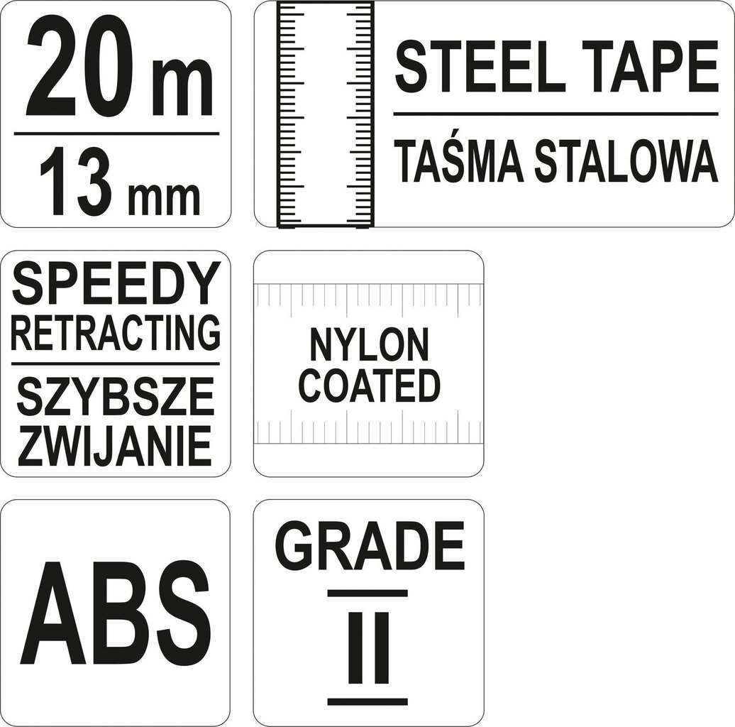 Mõõdulint klaaskiust, II klass 20m x 13mm Yato 71580 hind ja info | Käsitööriistad | kaup24.ee