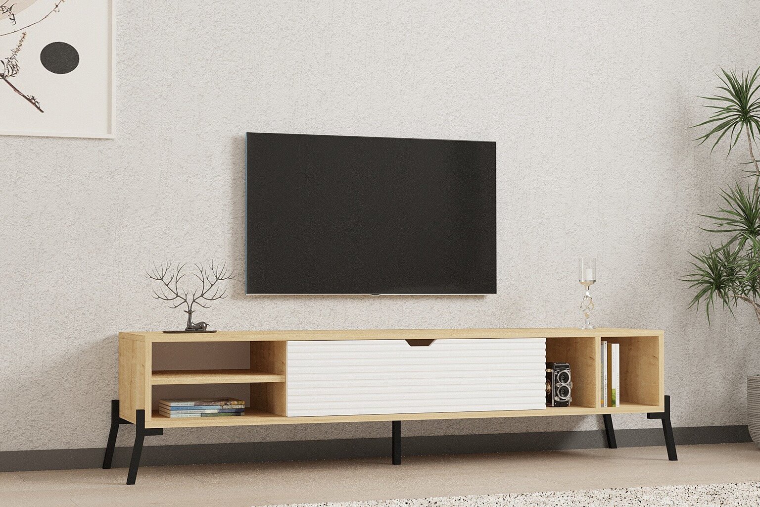 TV alus Asir, 160x36x40 cm, beež/valge цена и информация | TV alused | kaup24.ee