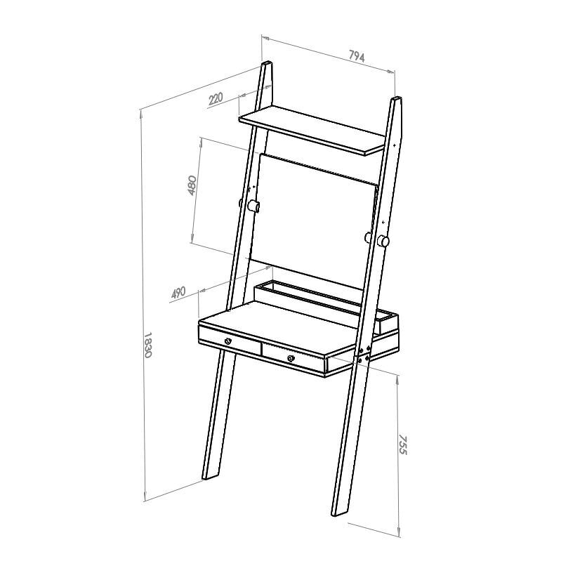 Kaldus laud peegliga LENO, 79x183 cm, Valge-tamm hind ja info | Tualettlauad | kaup24.ee