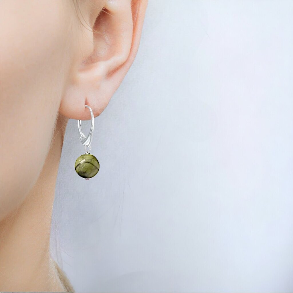 Hõbedast kõrvarõngad poolvääriskiviga roheline Jadeiit naistele, I.L.U.S hind ja info | Kõrvarõngad | kaup24.ee