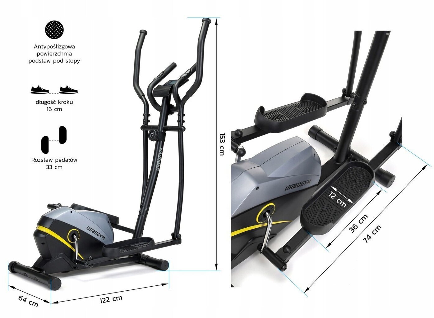 Magnetiline elliptiline trenažöör Urbogym Flow Yellow цена и информация | Elliptilised trenažöörid | kaup24.ee