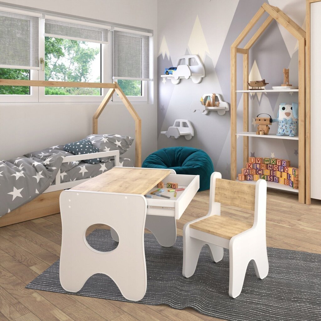 Lastelaud tooliga IdeaMeb, valge/pruun цена и информация | Laste lauad ja toolid | kaup24.ee