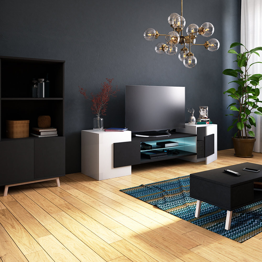 TV-laud Charles LED, valge/must hind ja info | TV alused | kaup24.ee