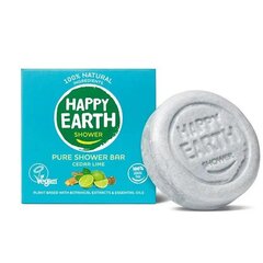 Happy Earth 100% looduslik niisutav ja pehmendav tahke dušigeel seedri ja laimi lõhnaga, 90 g цена и информация | Масла, гели для душа | kaup24.ee