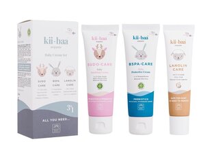 Kii-Baa Organic All You Need: успокаивающий крем для тела Sudo Care, 50 г + защитный крем для тела B5PA Care, 50 г + увлажняющий крем для тела Lanolin Care, 50 г цена и информация | Косметика для мам и детей | kaup24.ee