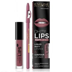 Komplekt Eveline Oh My Lips Liquid Matt 06 Cashmere Rose: huulepulk 4.5 ml + huulepliiats 1 tk. hind ja info | Huulepulgad, -läiked, -palsamid, vaseliin | kaup24.ee