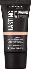 Jumestuskreem Rimmel Foundation Lasting Matte, 001 Fair Porcelain, 30 ml hind ja info | Jumestuskreemid, puudrid | kaup24.ee