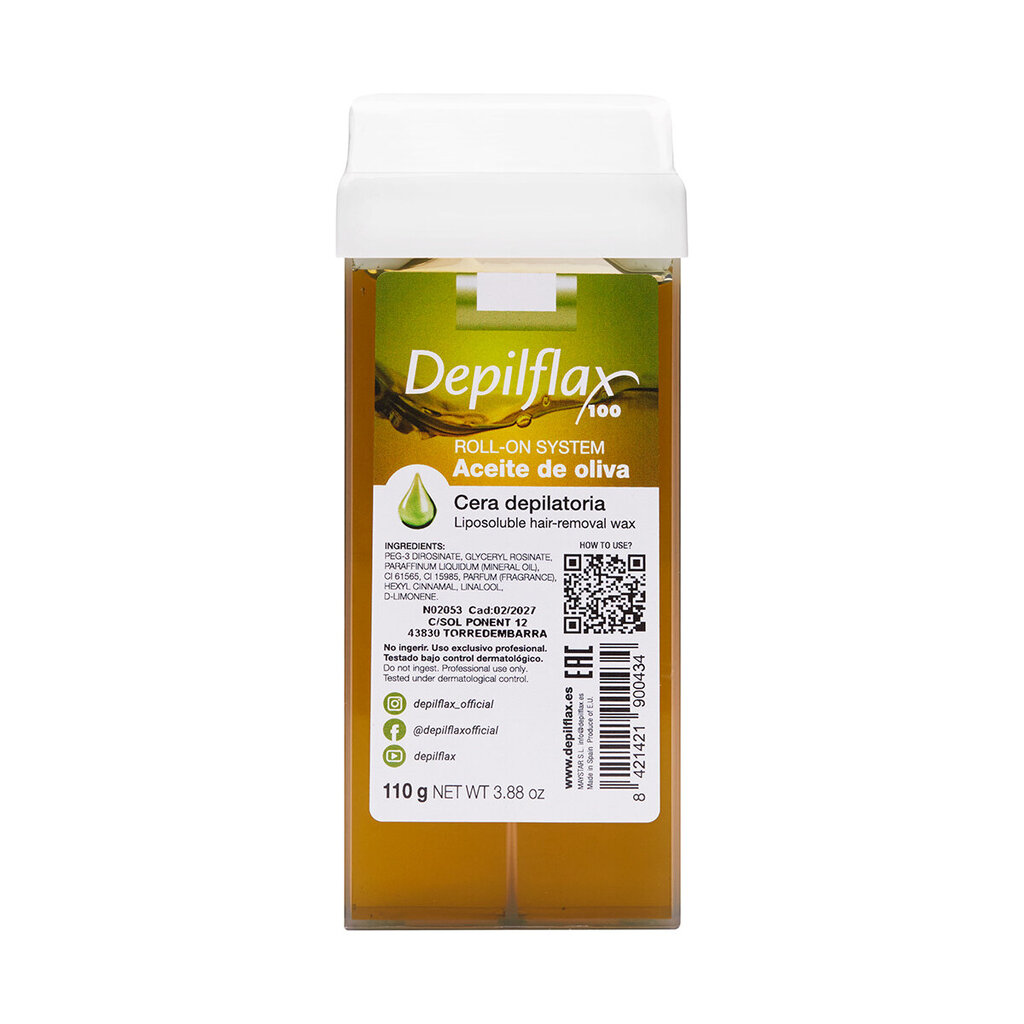Oliivine depilatsioonivaha rulliga Depilflax 100, 110 g hind ja info | Depileerimisvahendid | kaup24.ee